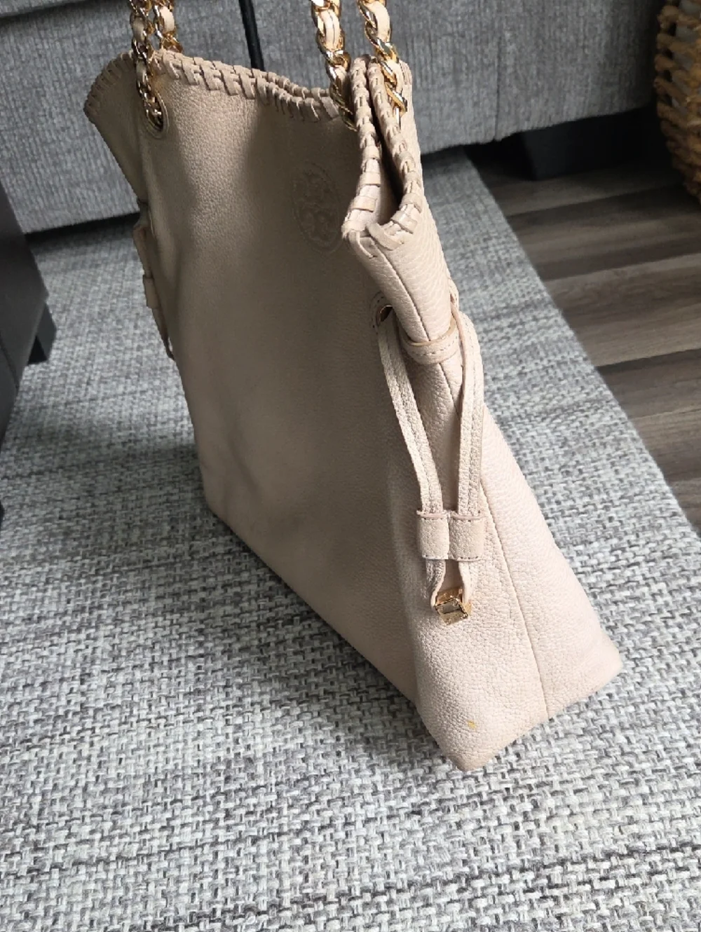 Tory Burch Marion Slouchy Leather Chain Tote Bag Neutral Beige